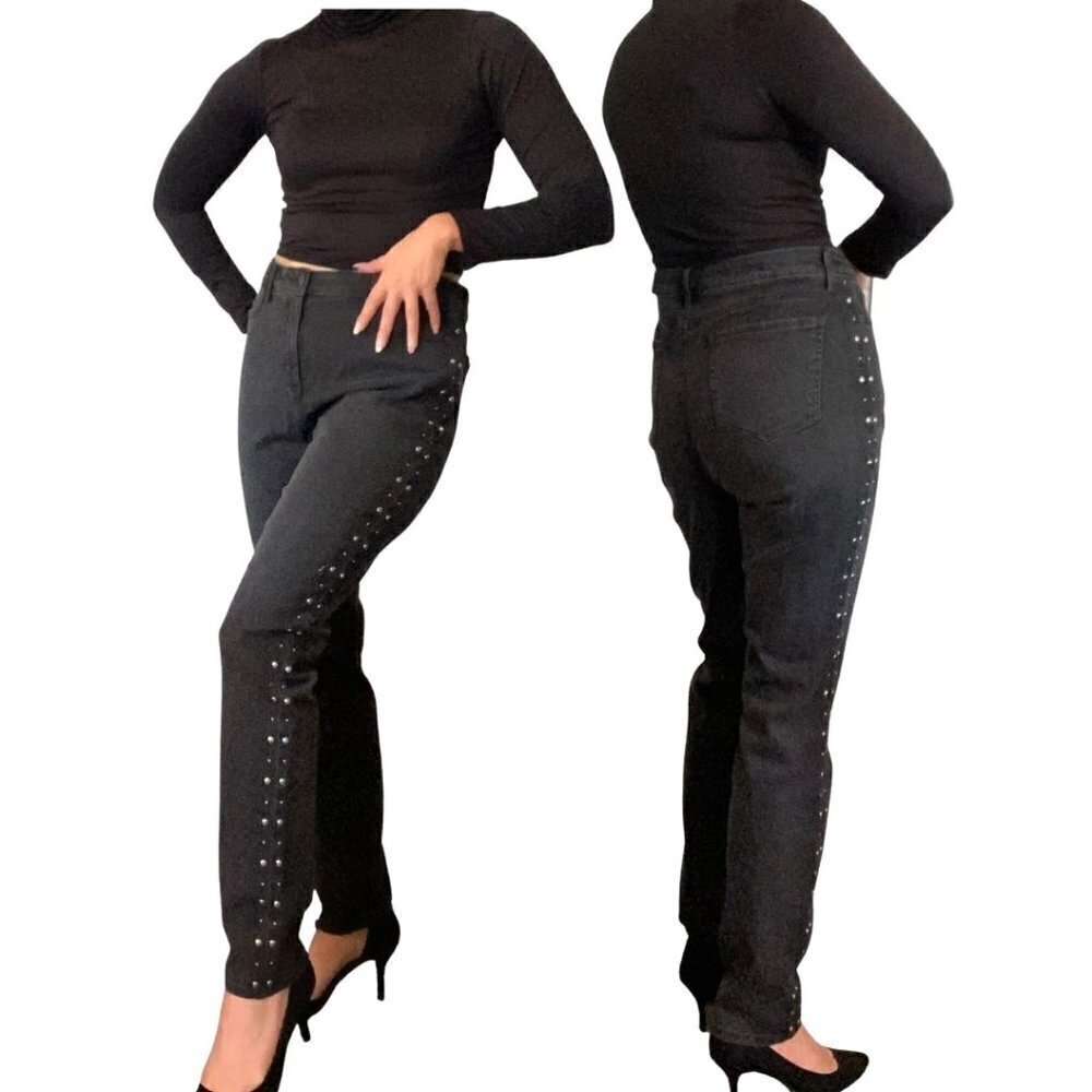 NYDJ NWT Frannie Ami Studded Slimming Skinny Jeans Black Size 12